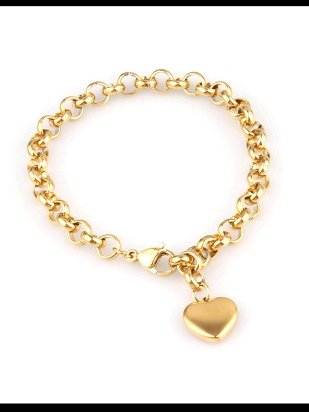 NWOT Stainless Steel Heart Charm Link Bracelet